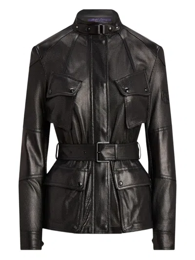 Ralph Lauren Belted Pockets Leather Jacket In Black