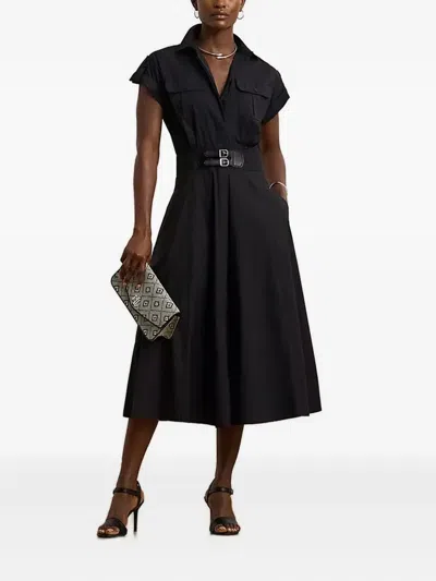 Ralph Lauren Belted Shirt Midi Dress In Blue
