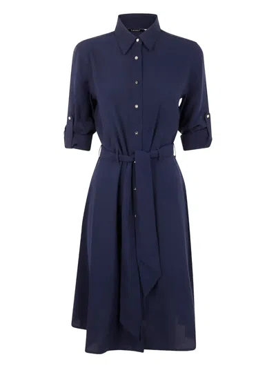 Ralph Lauren Belted Shirtdress In Blue