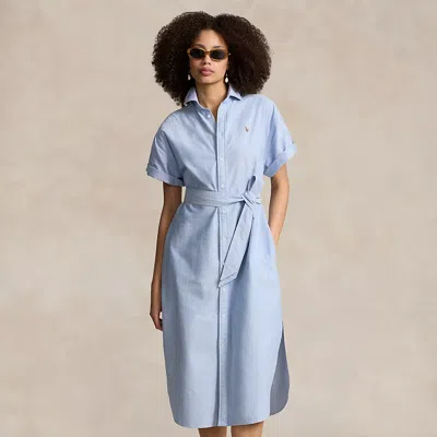 Ralph Lauren Belted Short-sleeve Oxford Shirtdress In Bsr Blue