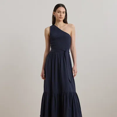 Ralph Lauren Belted Slub Jersey One-shoulder Dress