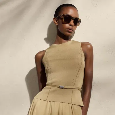 Polo Ralph Lauren Belted Stretch Silk Sleeveless Sweater In Lux Tan