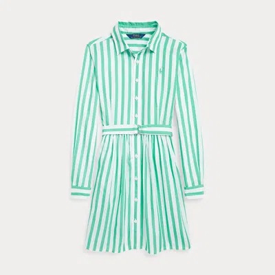 Polo Ralph Lauren Kids' Belted Striped Cotton Poplin Shirtdress In Green