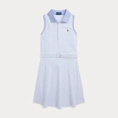 Ralph Lauren Kids' Belted Striped Knit Oxford Polo Dress In Blue