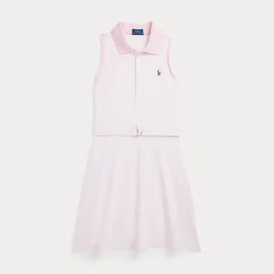 Ralph Lauren Kids' Belted Striped Knit Oxford Polo Dress In Pink