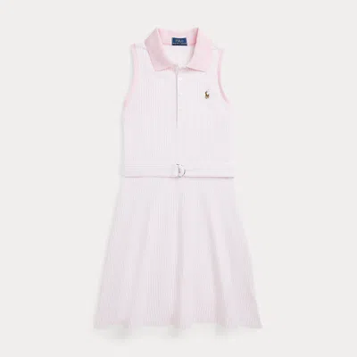 Polo Ralph Lauren Kids' Belted Striped Knit Oxford Polo Dress In Carmel Pink