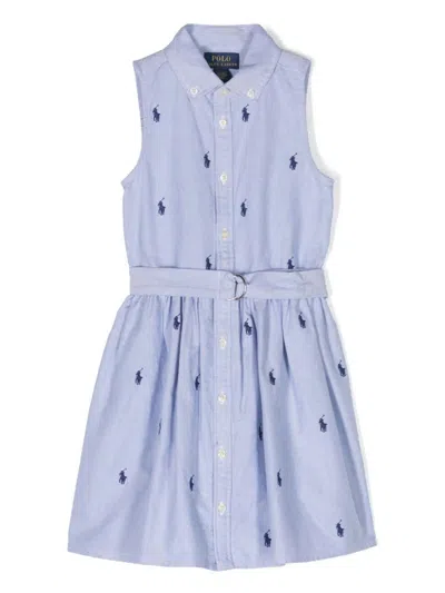 Ralph Lauren Kids' Belted Striped Oxford Shirt Dress In Blue