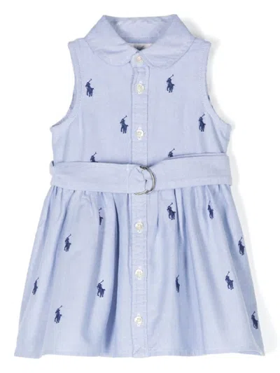 Ralph Lauren Babies' Belted Striped Oxford Shirt Dress In Blue