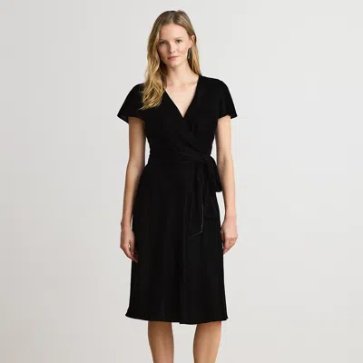 Ralph Lauren Belted Velvet Surplice Dress In Black Velvet