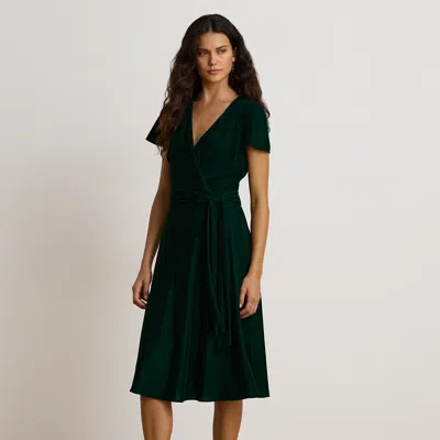Ralph Lauren Belted Velvet Surplice Dress In Dark Green Velvet