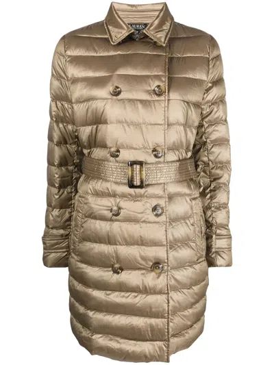 Ralph Lauren Belted-waist Padded Coat In Gold