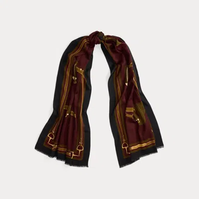 Ralph Lauren Belting-motif Wool Wrap Scarf In Burgundy