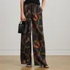 Ralph Lauren Belting-print Charmeuse Wide-leg Pant In Multi
