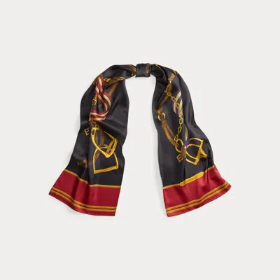 Ralph Lauren Belting-print Color-blocked Silk Scarf In Black