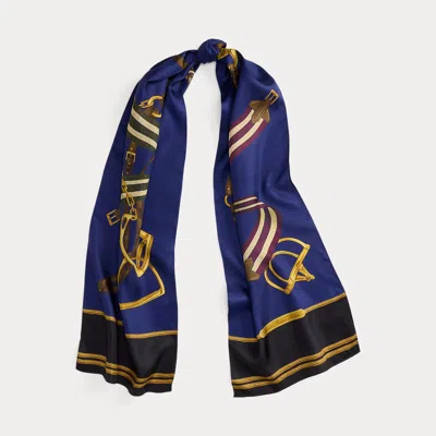 Ralph Lauren Belting-print Color-blocked Silk Scarf In Blue