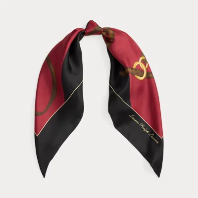 Ralph Lauren Belting-print Color-blocked Silk Scarf In Red