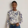 Ralph Lauren Lauren  Belting Print Cotton Blend Sweater In Multi
