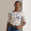 Ralph Lauren Womens Belting Print Cotton Boatneck Tee P Xs Xxl In Neutral