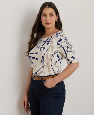 Ralph Lauren Belting-print Cotton Boatneck Tee In White