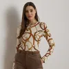 Ralph Lauren Womens Belting Print Cotton Long Sleeve Tee P Xs Xxl In Neutral