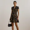Ralph Lauren Women's Belting-print Crepe Tie-front Dress In Black