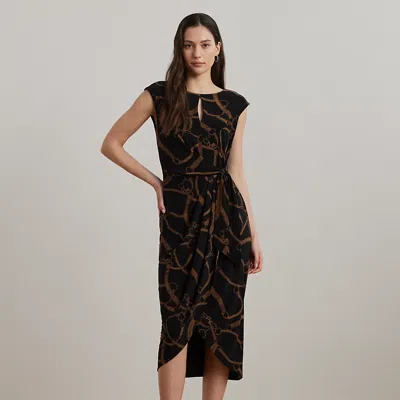 Ralph Lauren Belting-print Jersey Tie-front Dress In Brown