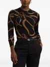 Ralph Lauren Womens Belting Print Cotton Blend Sweater P Xs 3x In Black