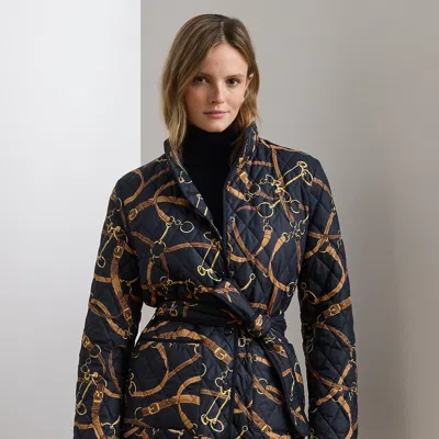 Ralph Lauren Belting-print Quilted Mockneck Jacket In Multi