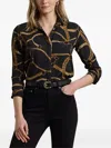 Ralph Lauren Plus Size Classic-fit Belting-print Crepe Shirt In Black