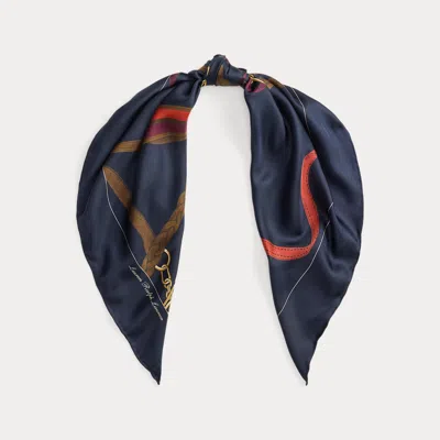 Ralph Lauren Belting-print Silk Square Scarf In Blue