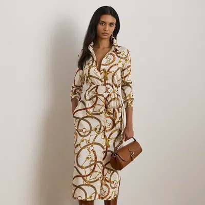 Ralph Lauren Belting-print Twill Shirtdress In Neutral