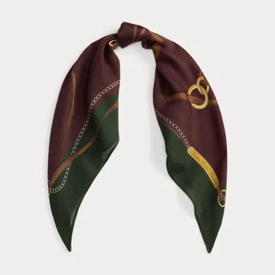 Ralph Lauren Belting-print Wool-silk Square Scarf In Burgundy
