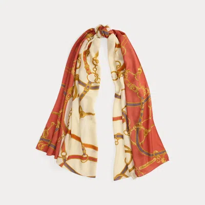 Ralph Lauren Belting-print Wool Wrap Scarf In White