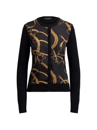 Ralph Lauren Belting-print Cotton-blend Cardigan In Black