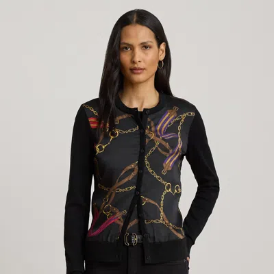 Ralph Lauren Belting-print Cotton-blend Cardigan In Black Multi