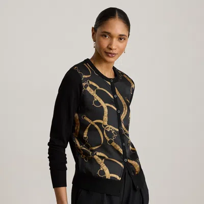 Ralph Lauren Belting-print Cotton-blend Cardigan In Black Multi