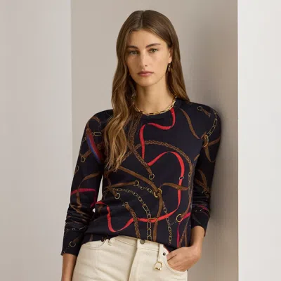 Ralph Lauren Belting-print Cotton-blend Sweater In Navy Multi