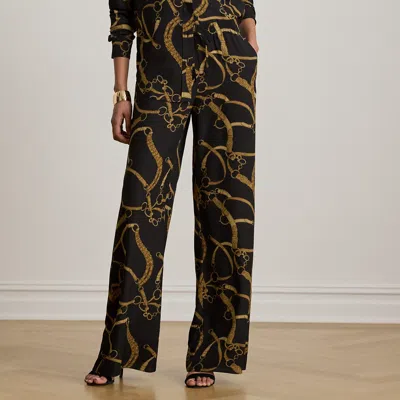 Ralph Lauren Belting-print Crepe Wide-leg Pant In Black/tan