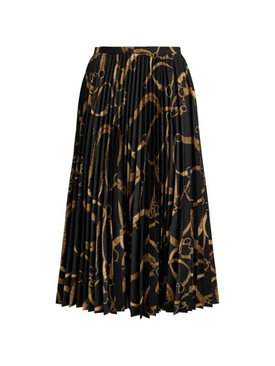 Ralph Lauren Belting-print Pleated Midi Skirt In Black
