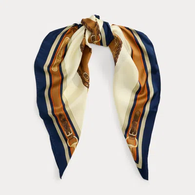 Ralph Lauren Belting-print Silk Square Scarf In Mascarpone Cream