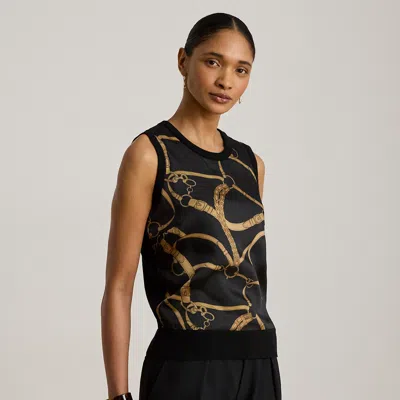 Ralph Lauren Belting-print Sleeveless Sweater In Black Multi