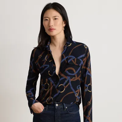 Ralph Lauren Belting-print Stretch Jersey Shirt In Navy Multi