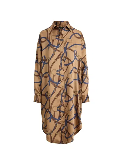Ralph Lauren Petite Belting-print Twill Midi Shirt Dress In Brown