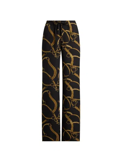Ralph Lauren Belting-print Wide-leg Trousers In Brown
