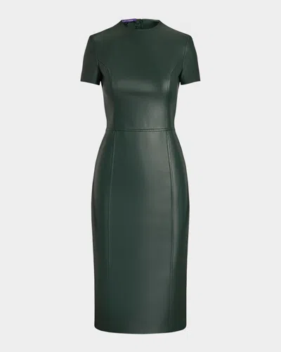Ralph Lauren Bethanne Lambskin Leather Short-sleeve Dress In Green