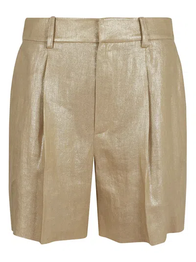 Ralph Lauren Beverleigh 箔层亚麻短裤 In Gold