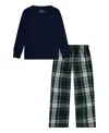 Polo Ralph Lauren Long Sleeve Tee And Woven Pants Set - Little Kid In White Gordon Plaid