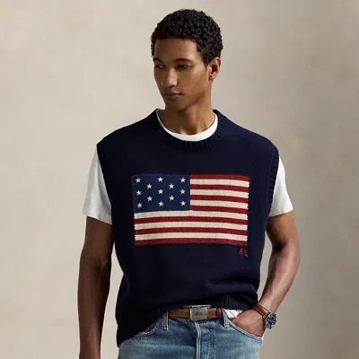 Ralph Lauren Big Fit Flag Sweater Vest In Hunter Navy