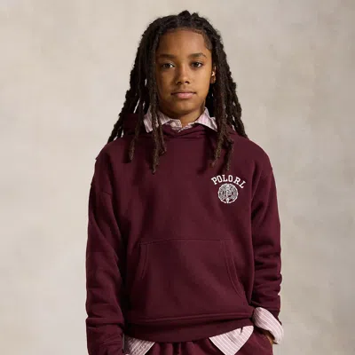 Ralph Lauren Kids' Big Fit Logo Fleece Hoodie In Rich Ruby In Burgundy