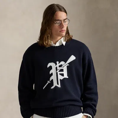 Ralph Lauren Big Fit Logo-intarsia Cotton Sweater In Blue